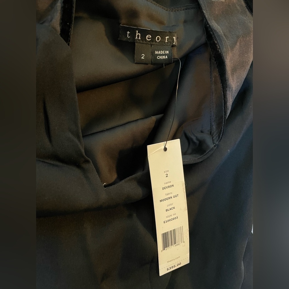 NEW Theory Black Silk Sleeveless V-Neck Mini Dress - Picture 5 of 7